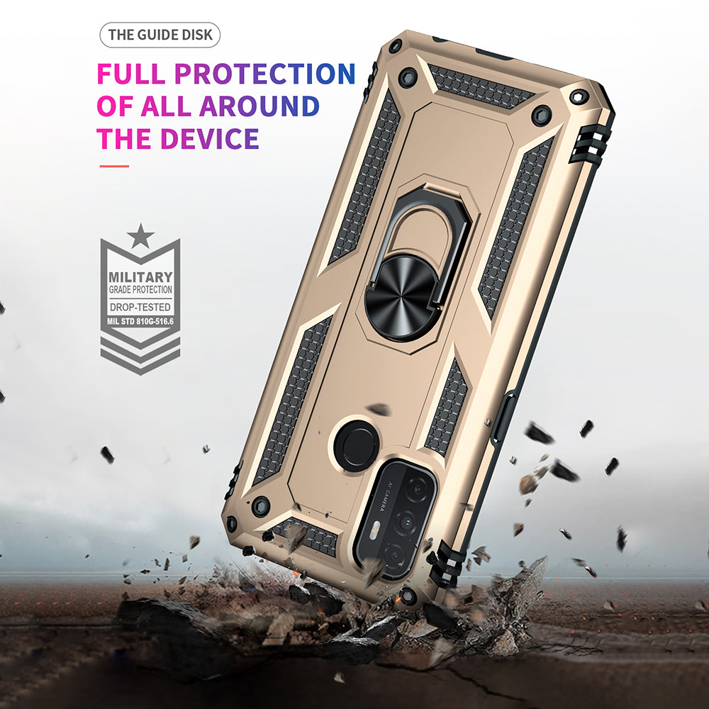 Anti-drop PC + TPU Combo Hybrid Phone Shell with Ring Kickstand for Oppo A53 / Oppo A53s / A32 4G