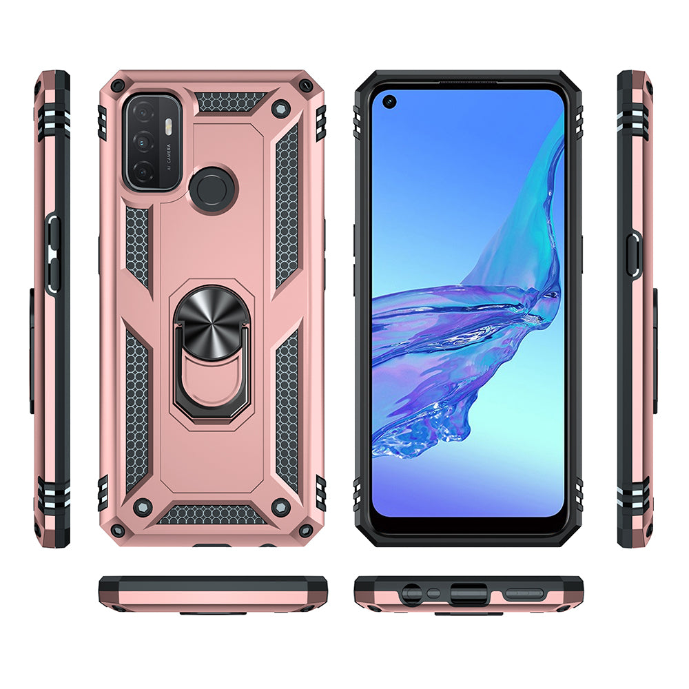 Anti-drop PC + TPU Combo Hybrid Phone Shell with Ring Kickstand for Oppo A53 / Oppo A53s / A32 4G