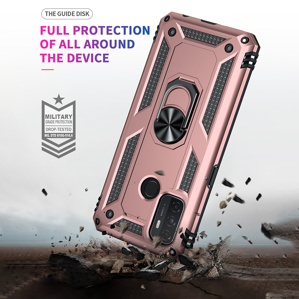 Anti-drop PC + TPU Combo Hybrid Phone Shell with Ring Kickstand for Oppo A53 / Oppo A53s / A32 4G