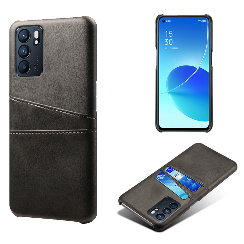 KSQ Double Card Slots PU Leather Coated PC Shell Cover Case for Oppo Reno6 5G