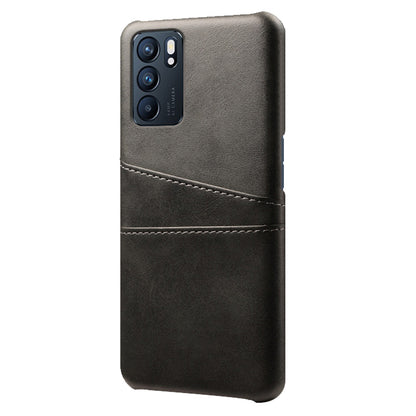 KSQ Double Card Slots PU Leather Coated PC Shell Cover Case for Oppo Reno6 5G