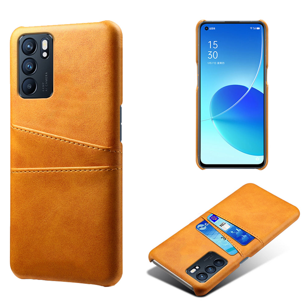 KSQ Double Card Slots PU Leather Coated PC Shell Cover Case for Oppo Reno6 5G