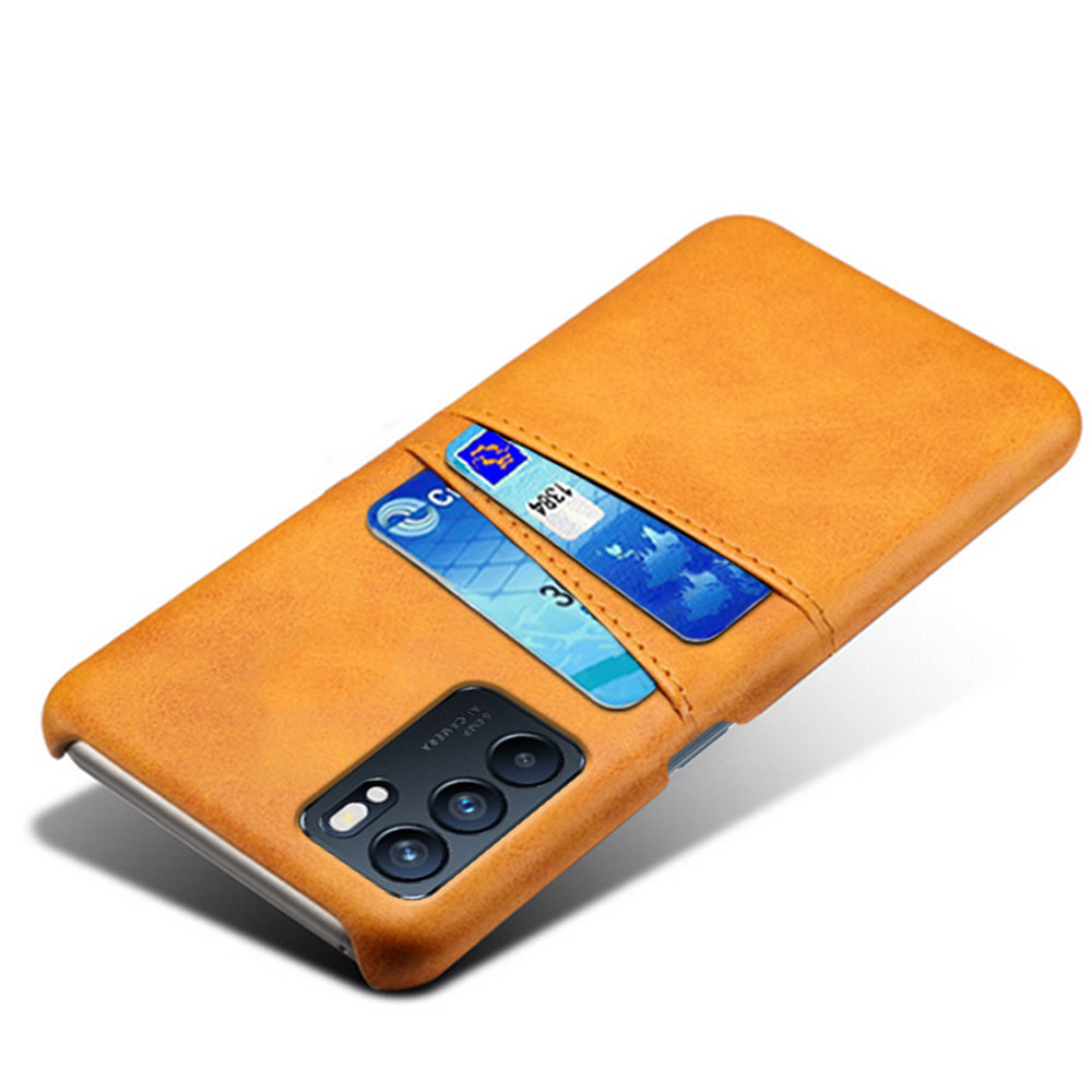 KSQ Double Card Slots PU Leather Coated PC Shell Cover Case for Oppo Reno6 5G