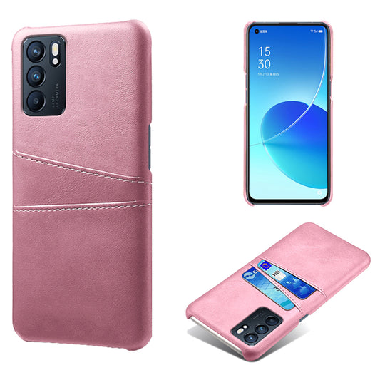 KSQ Double Card Slots PU Leather Coated PC Shell Cover Case for Oppo Reno6 5G