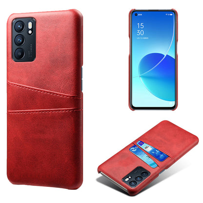 KSQ Double Card Slots PU Leather Coated PC Shell Cover Case for Oppo Reno6 5G