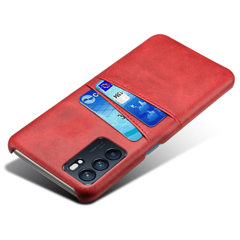 KSQ Double Card Slots PU Leather Coated PC Shell Cover Case for Oppo Reno6 5G