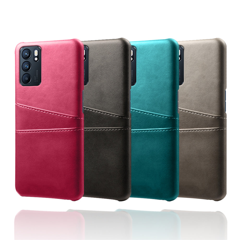 KSQ Double Card Slots PU Leather Coated PC Shell Cover Case for Oppo Reno6 5G