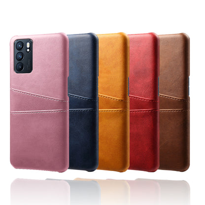 KSQ Double Card Slots PU Leather Coated PC Shell Cover Case for Oppo Reno6 5G