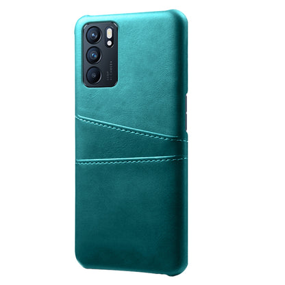 KSQ Double Card Slots PU Leather Coated PC Shell Cover Case for Oppo Reno6 5G