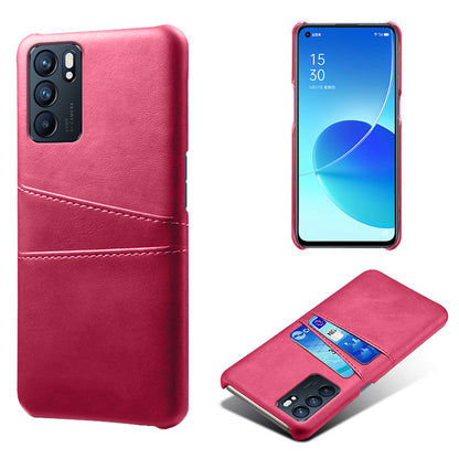 KSQ Double Card Slots PU Leather Coated PC Shell Cover Case for Oppo Reno6 5G