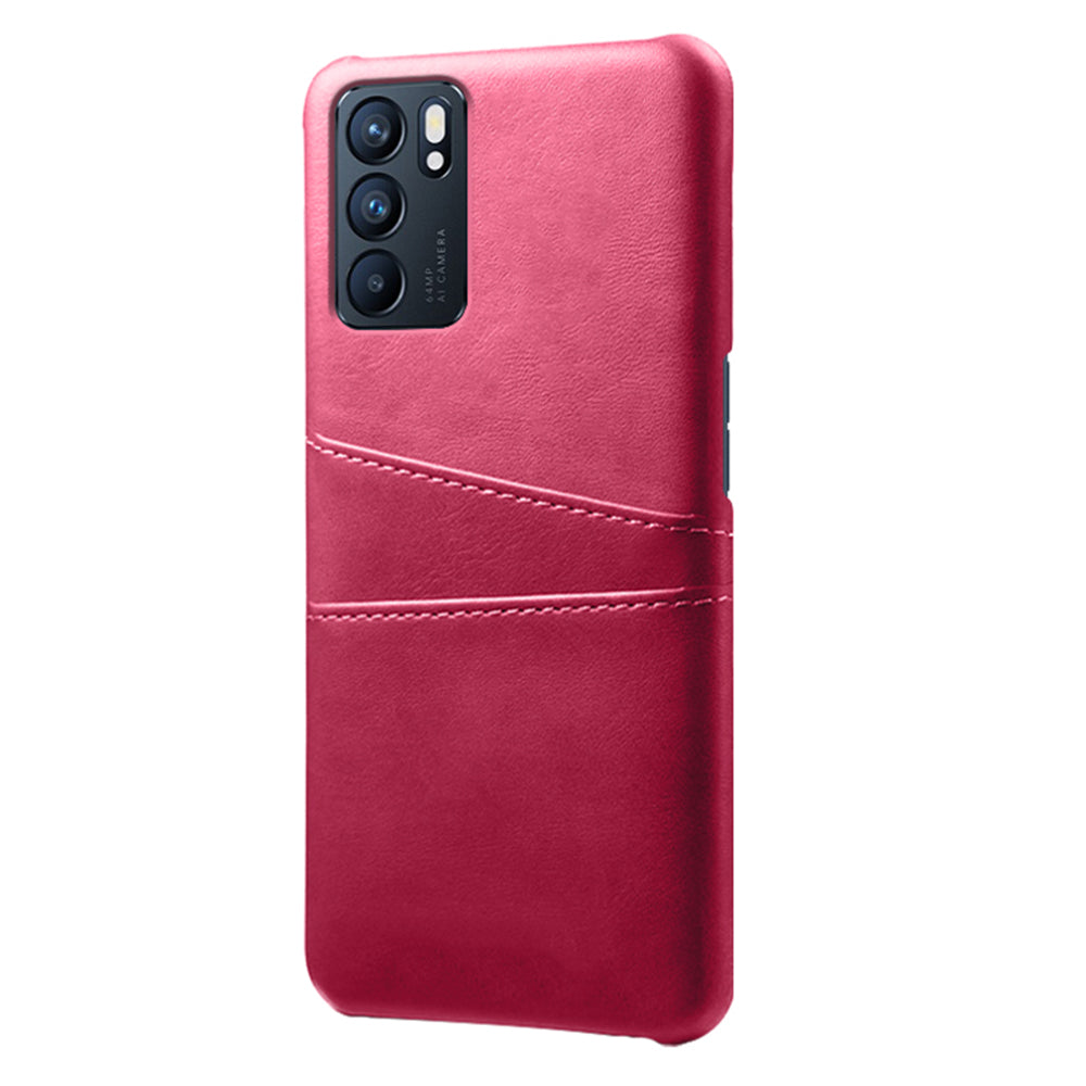 KSQ Double Card Slots PU Leather Coated PC Shell Cover Case for Oppo Reno6 5G