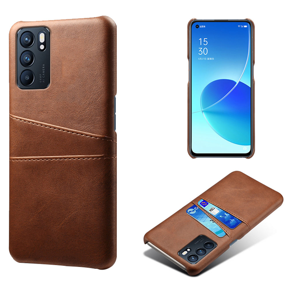 KSQ Double Card Slots PU Leather Coated PC Shell Cover Case for Oppo Reno6 5G