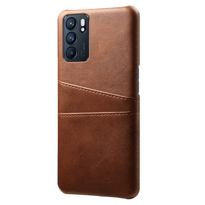 KSQ Double Card Slots PU Leather Coated PC Shell Cover Case for Oppo Reno6 5G