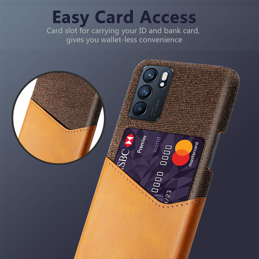 KSQ Cloth Texture PC PU Leather Phone Case with Card Slot for Oppo Reno6