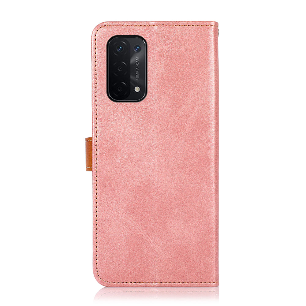 KHAZNEH Golden Magnetic Clasp Dual Color PU Leather Wallet Stand  Phone Case for Oppo A54 5G / A74 5G / A93 5G