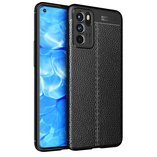 Litchi Texture Full Coverage Leather Flexible TPU Protective Back Cover Case for Oppo Reno6 5G