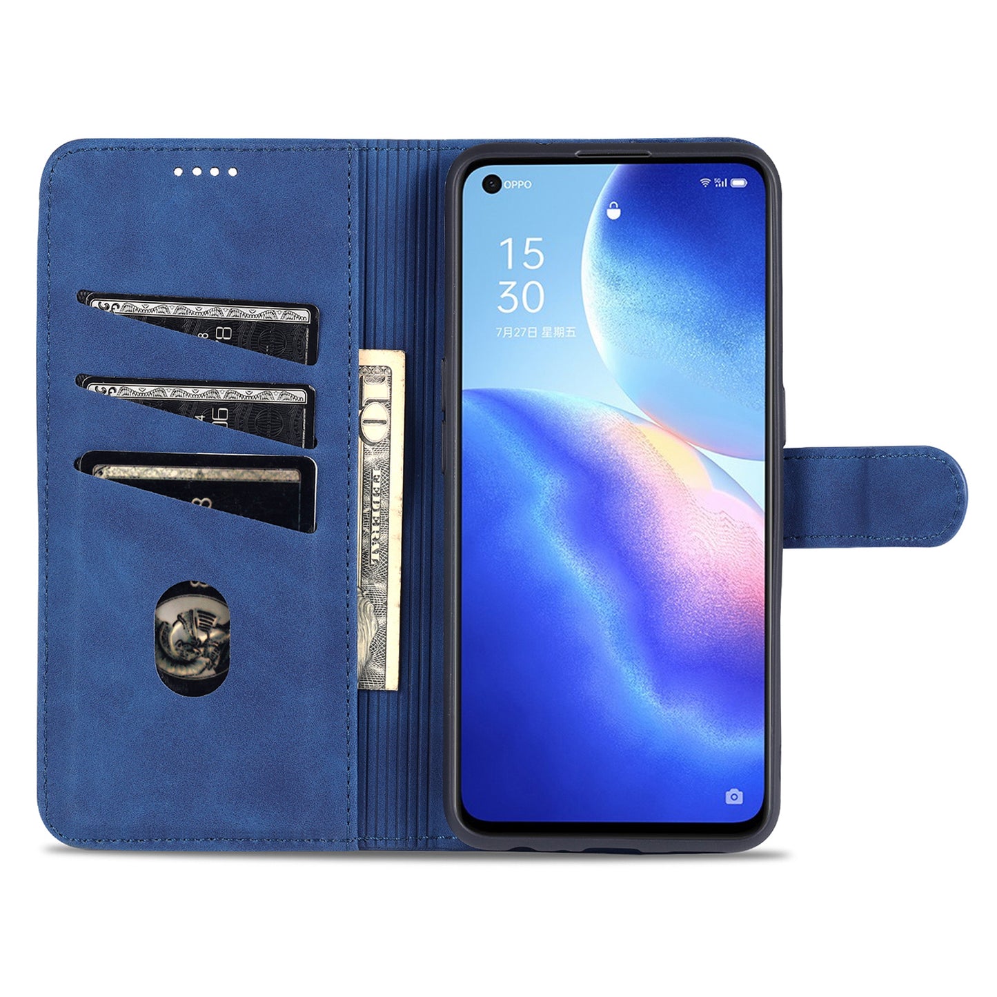 AZNS PU Leather Phone Cover Stand Case with Wallet for Oppo Reno5 4G/Reno5 5G/Reno5 K/Find X3 Lite