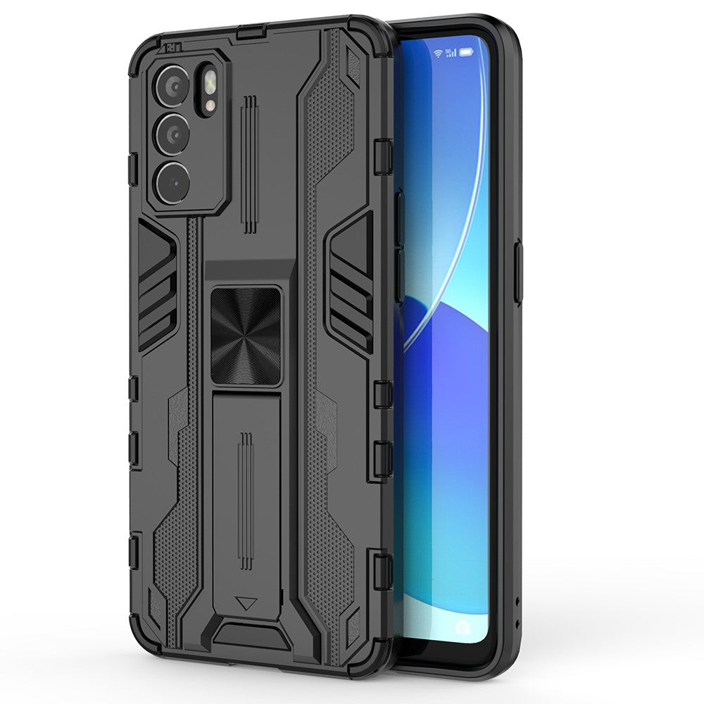 Sturdy Kickstand Hybrid Hard PC + Soft TPU Shockproof Full Body Protective Case for Oppo Reno6 5G