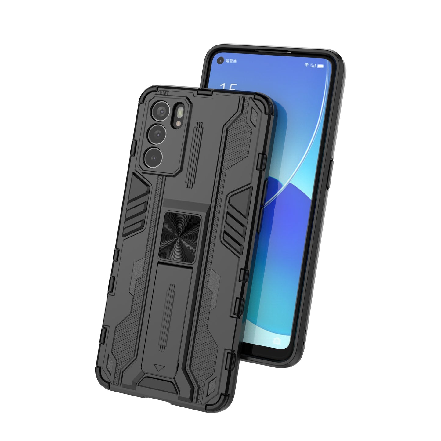 Sturdy Kickstand Hybrid Hard PC + Soft TPU Shockproof Full Body Protective Case for Oppo Reno6 5G