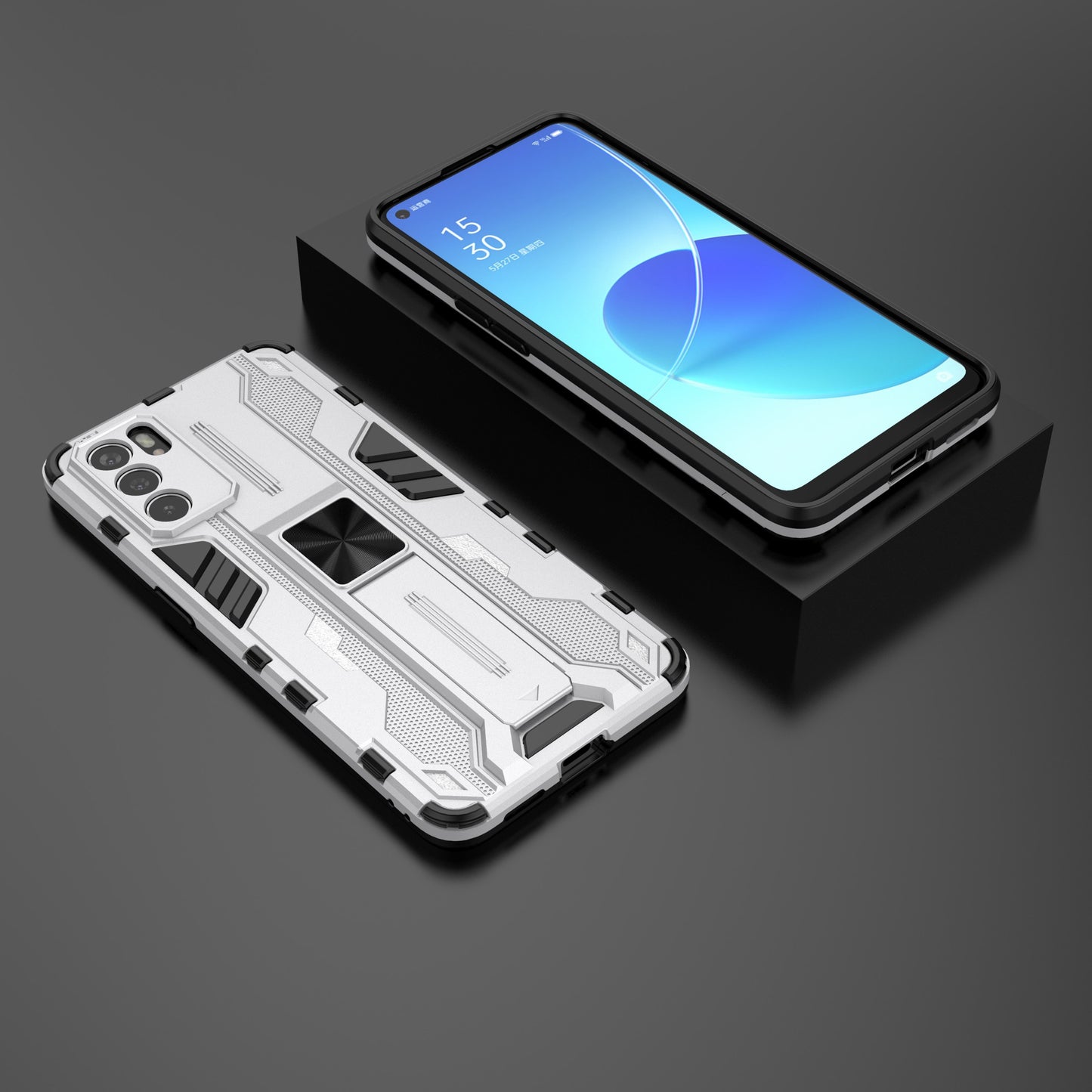 Sturdy Kickstand Hybrid Hard PC + Soft TPU Shockproof Full Body Protective Case for Oppo Reno6 5G