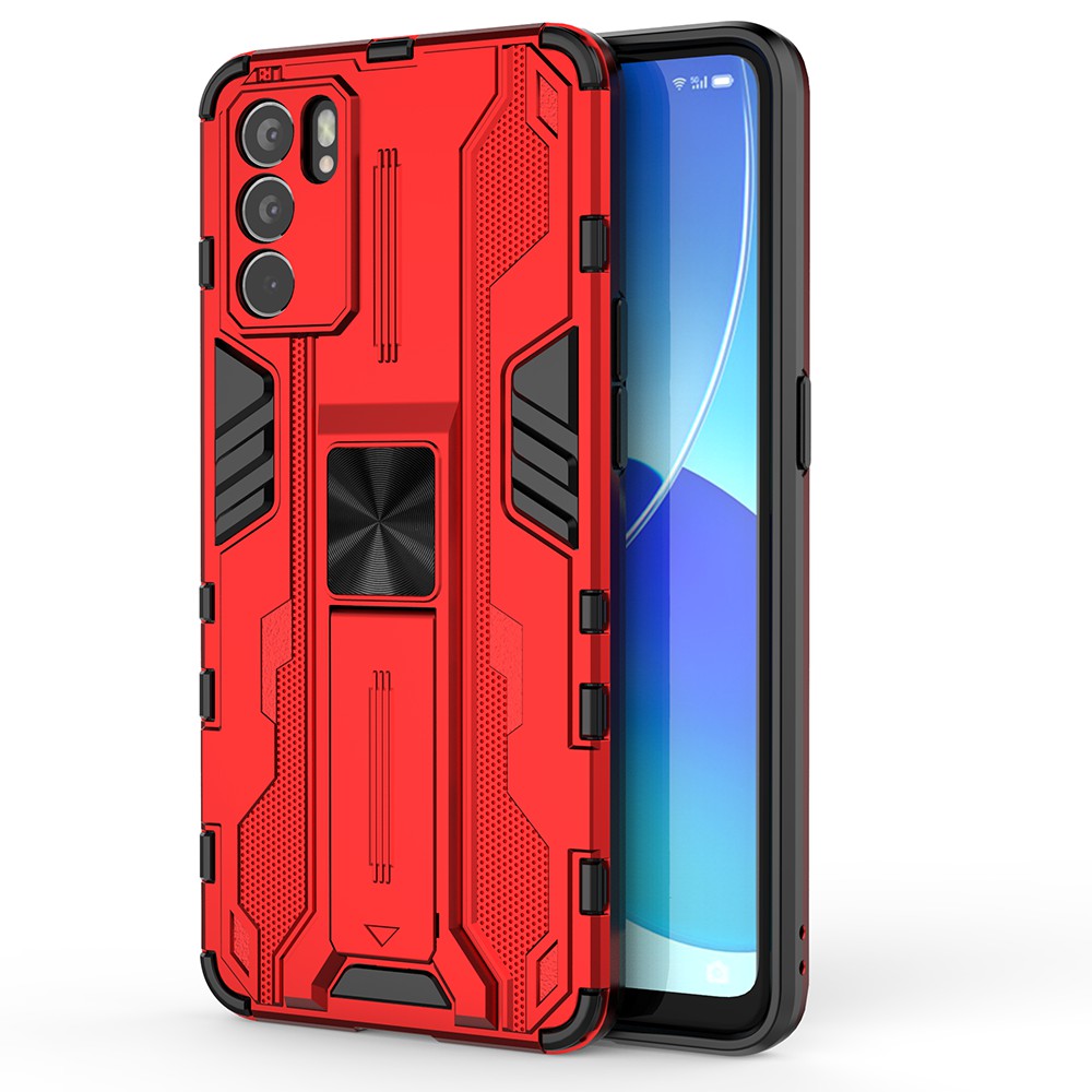 Sturdy Kickstand Hybrid Hard PC + Soft TPU Shockproof Full Body Protective Case for Oppo Reno6 5G