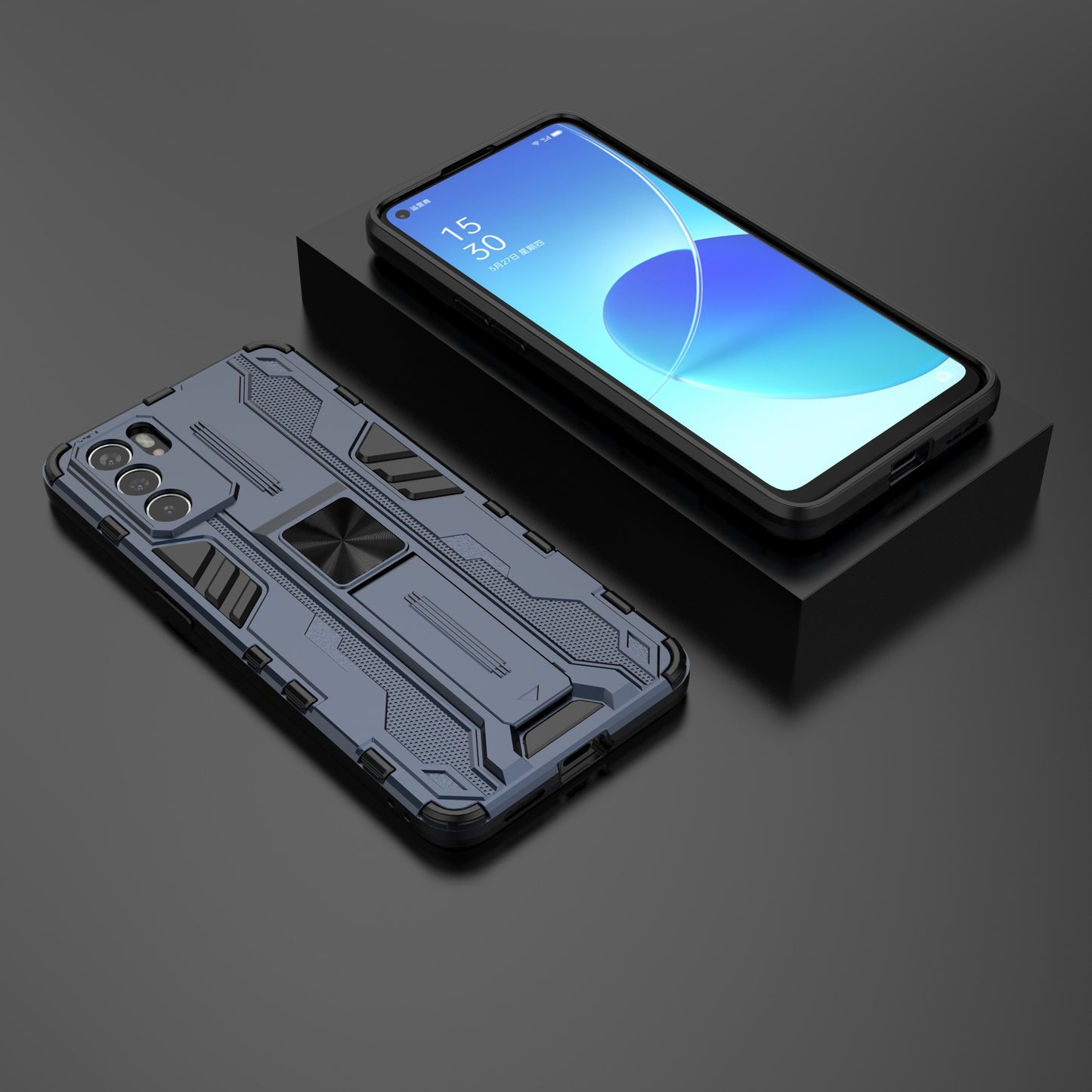 Sturdy Kickstand Hybrid Hard PC + Soft TPU Shockproof Full Body Protective Case for Oppo Reno6 5G