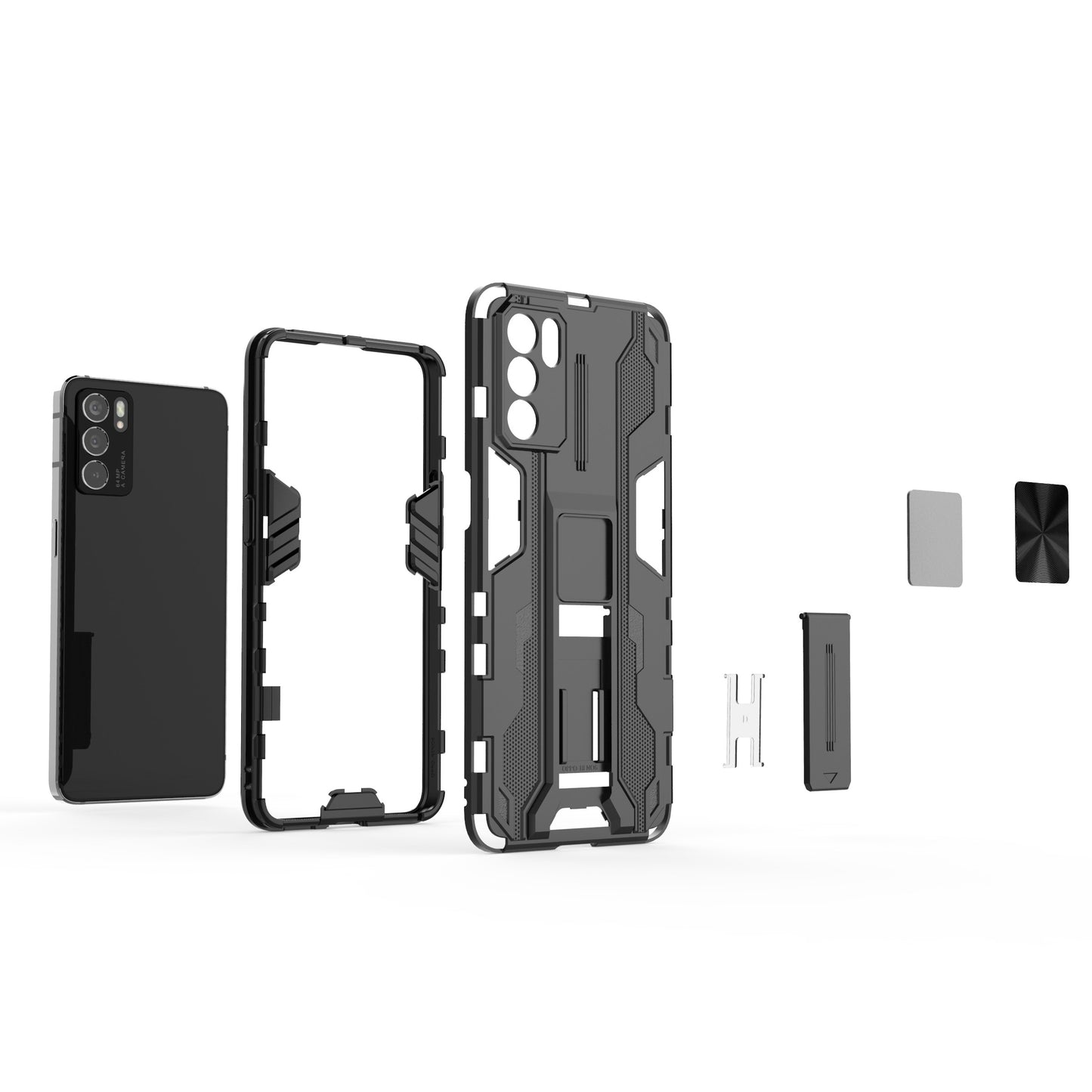 Sturdy Kickstand Hybrid Hard PC + Soft TPU Shockproof Full Body Protective Case for Oppo Reno6 5G