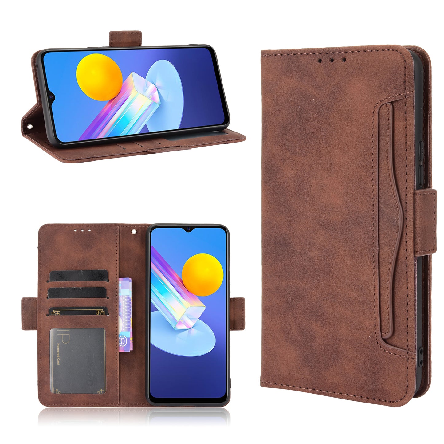 For vivo Y72 5G/iQOO Z3 5G Protective Leather Stand Case with Multiple Card Slots