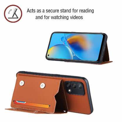 Kickstand Card Holder Glossy Leather TPU Hybrid Phone Case with Shoulder Strap for Oppo A74 4G/F19