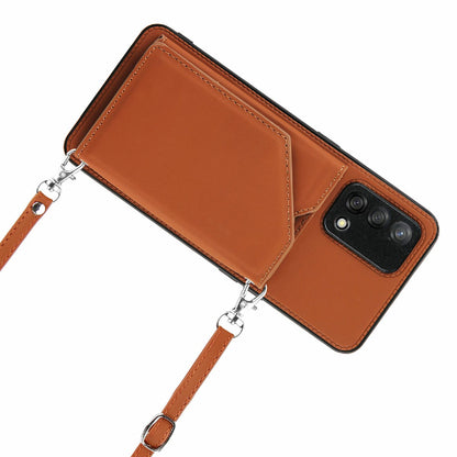 Kickstand Card Holder Glossy Leather TPU Hybrid Phone Case with Shoulder Strap for Oppo A74 4G/F19