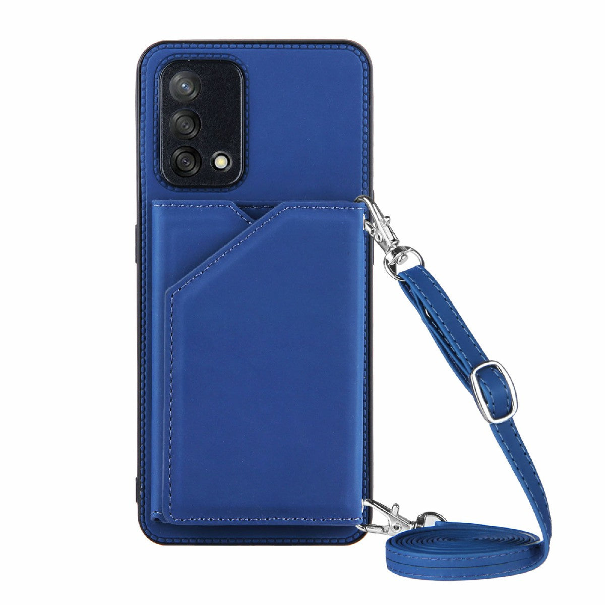 Kickstand Card Holder Glossy Leather TPU Hybrid Phone Case with Shoulder Strap for Oppo A74 4G/F19