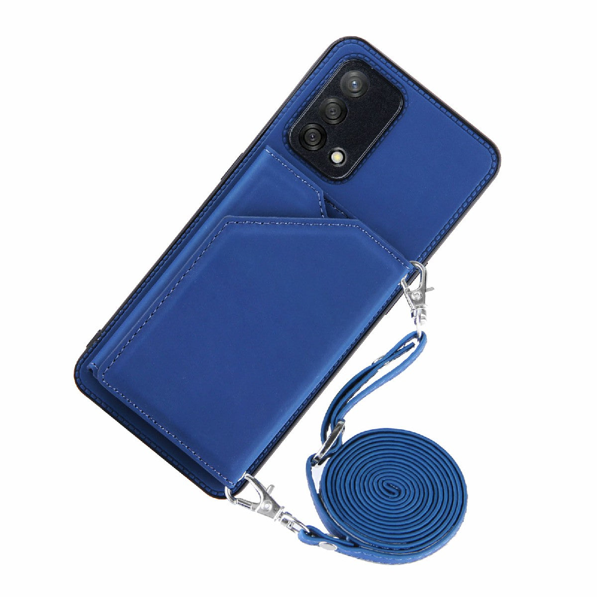 Kickstand Card Holder Glossy Leather TPU Hybrid Phone Case with Shoulder Strap for Oppo A74 4G/F19