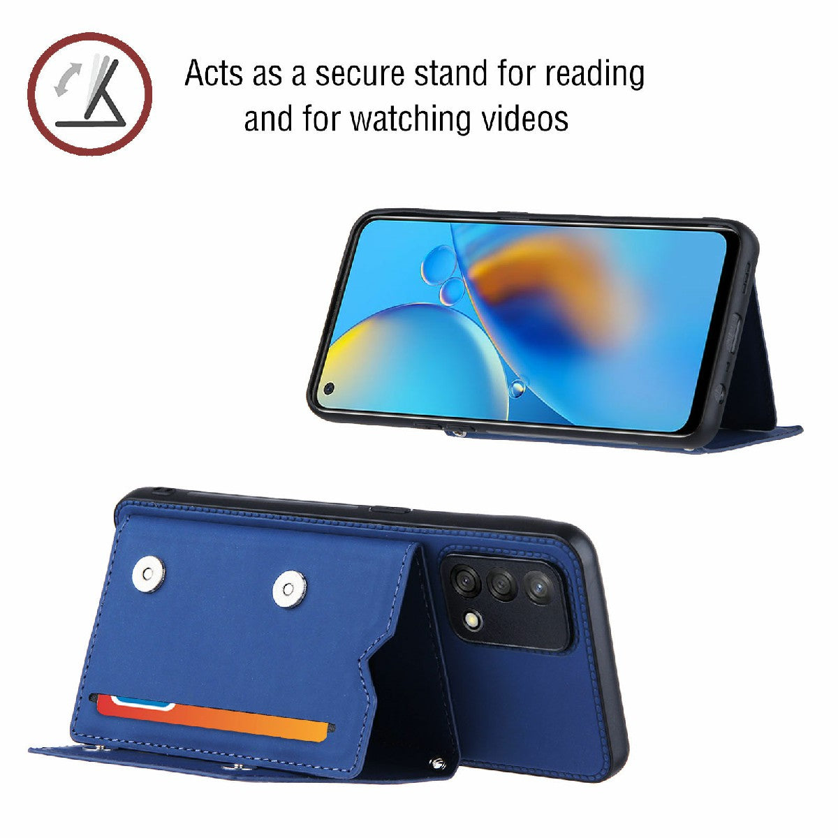 Kickstand Card Holder Glossy Leather TPU Hybrid Phone Case with Shoulder Strap for Oppo A74 4G/F19