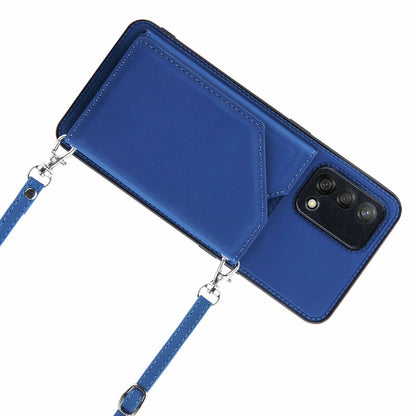 Kickstand Card Holder Glossy Leather TPU Hybrid Phone Case with Shoulder Strap for Oppo A74 4G/F19