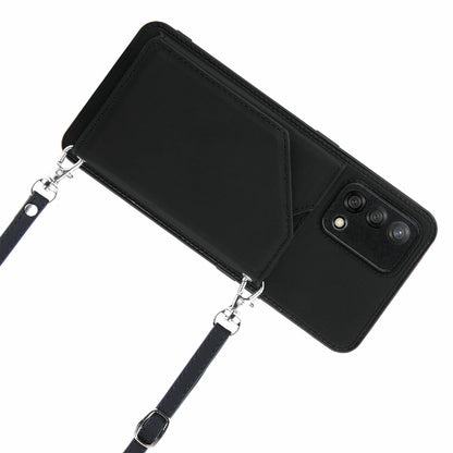 Kickstand Card Holder Glossy Leather TPU Hybrid Phone Case with Shoulder Strap for Oppo A74 4G/F19