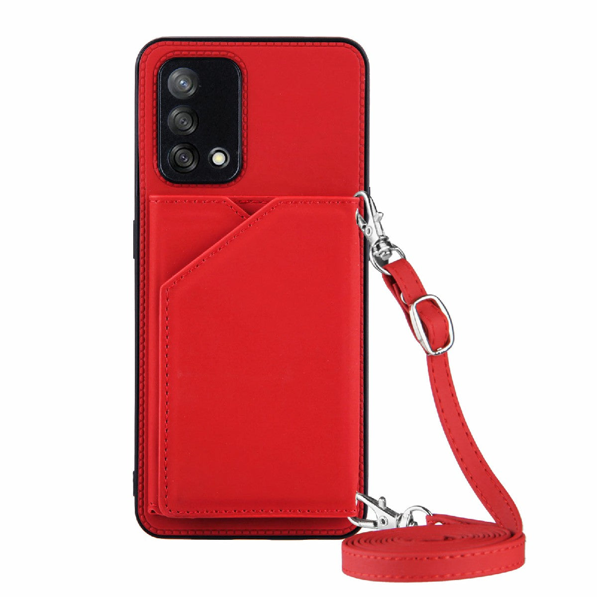 Kickstand Card Holder Glossy Leather TPU Hybrid Phone Case with Shoulder Strap for Oppo A74 4G/F19