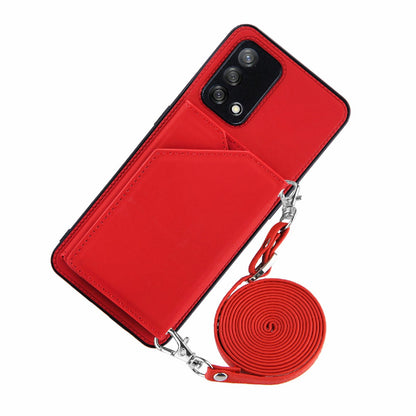 Kickstand Card Holder Glossy Leather TPU Hybrid Phone Case with Shoulder Strap for Oppo A74 4G/F19