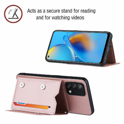 Kickstand Card Holder Glossy Leather TPU Hybrid Phone Case with Shoulder Strap for Oppo A74 4G/F19