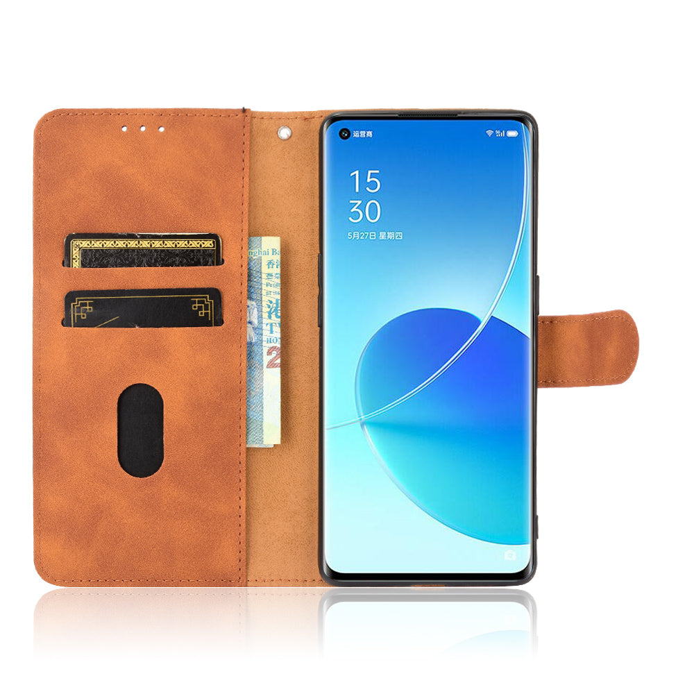 Skin-touch Feeling PU Leather Protective Phone Cover Supporting Stand Cover Wallet for Oppo Reno6 Pro+ 5G/Pro 5G (Snapdragon)