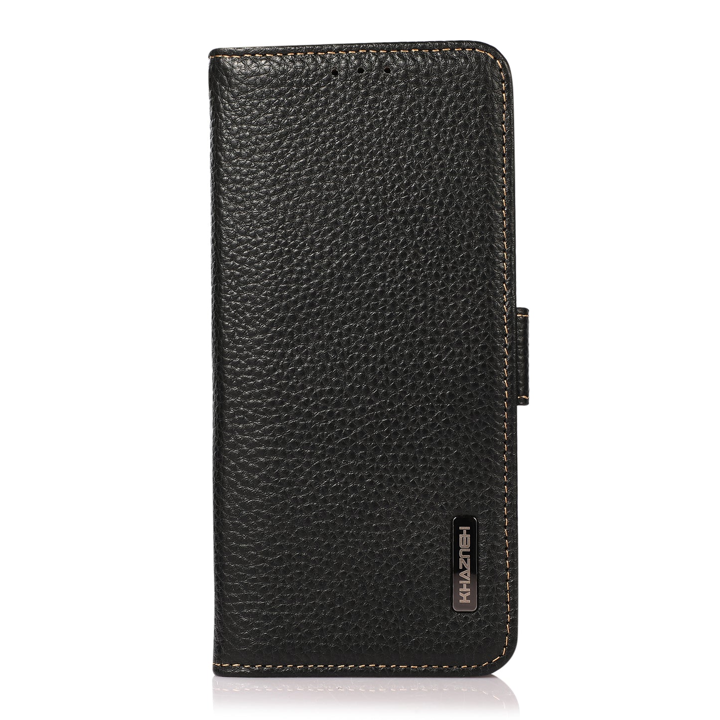 KHAZNEH Litchi Texture Genuine Leather Anti-theft Swiping Design Phone Case Cover for Oppo Reno6 5G