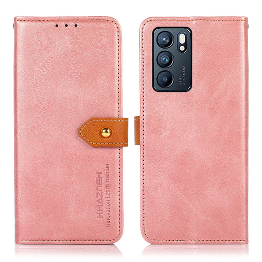 KHAZNEH Stand Wallet Protective Case Cell Phone Leather Cover with Golden Magnetic Clasp for Oppo Reno6 5G