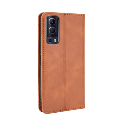 Magnetic Auto-absorbed Vintage Style Phone Wallet Stand Design Leather Case for vivo Y72 5G/iQOO Z3