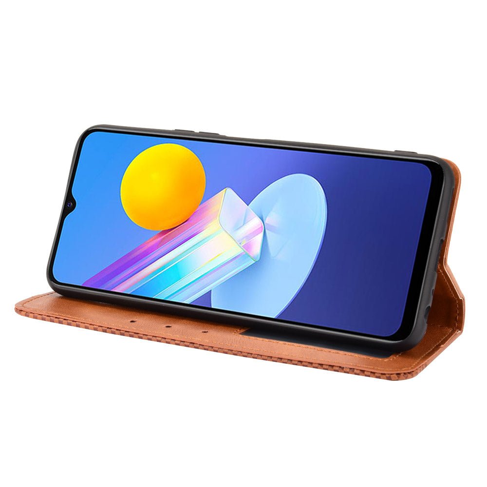 Magnetic Auto-absorbed Vintage Style Phone Wallet Stand Design Leather Case for vivo Y72 5G/iQOO Z3