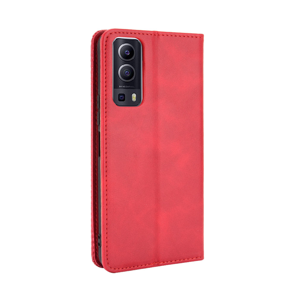 Magnetic Auto-absorbed Vintage Style Phone Wallet Stand Design Leather Case for vivo Y72 5G/iQOO Z3