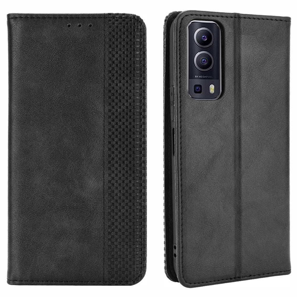 Magnetic Auto-absorbed Vintage Style Phone Wallet Stand Design Leather Case for vivo Y72 5G/iQOO Z3