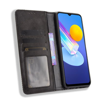 Magnetic Auto-absorbed Vintage Style Phone Wallet Stand Design Leather Case for vivo Y72 5G/iQOO Z3