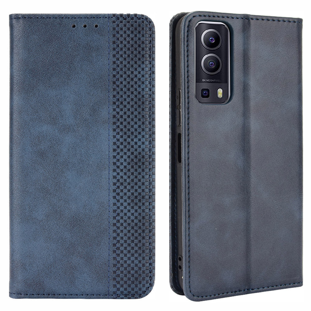 Magnetic Auto-absorbed Vintage Style Phone Wallet Stand Design Leather Case for vivo Y72 5G/iQOO Z3