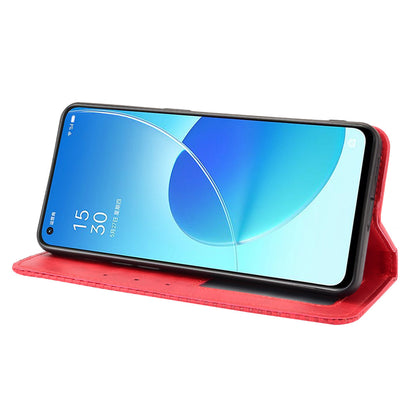 Vintage Style Magnetic Auto-absorbed Protective Wallet Stand Leather Phone Shell for Oppo Reno6 5G