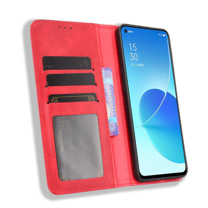 Vintage Style Magnetic Auto-absorbed Protective Wallet Stand Leather Phone Shell for Oppo Reno6 5G