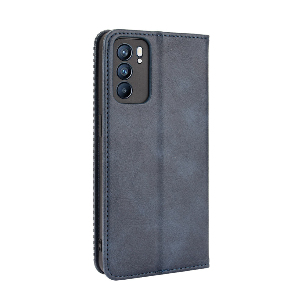 Vintage Style Magnetic Auto-absorbed Protective Wallet Stand Leather Phone Shell for Oppo Reno6 5G